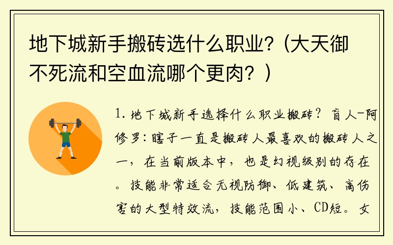 地下城新手搬砖选什么职业？(大天御不死流和空血流哪个更肉？)